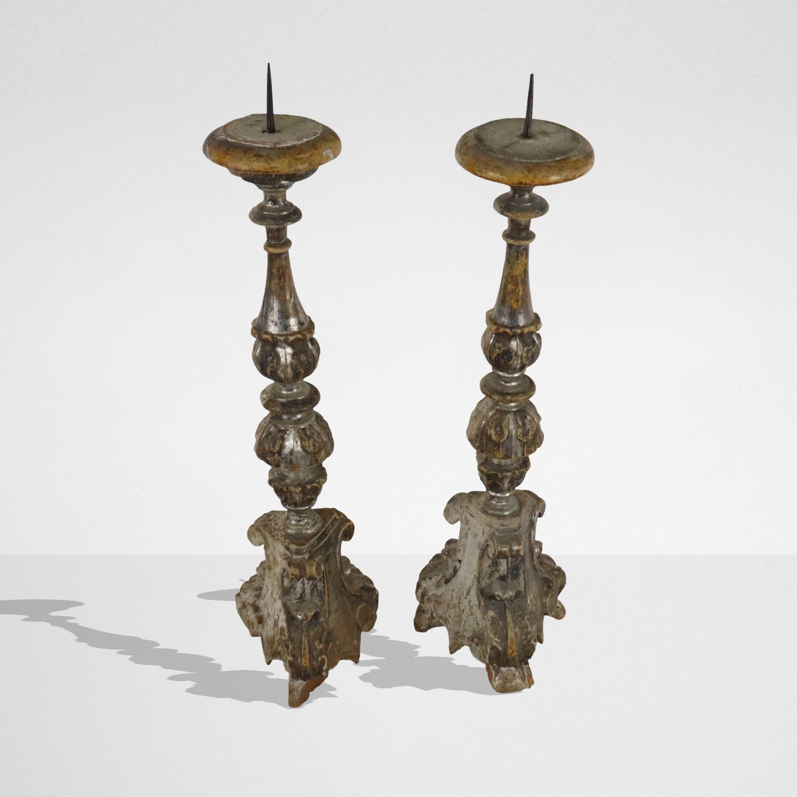 Pair of Antique Carved Wood Altar Candlesticks (1 of 10)
