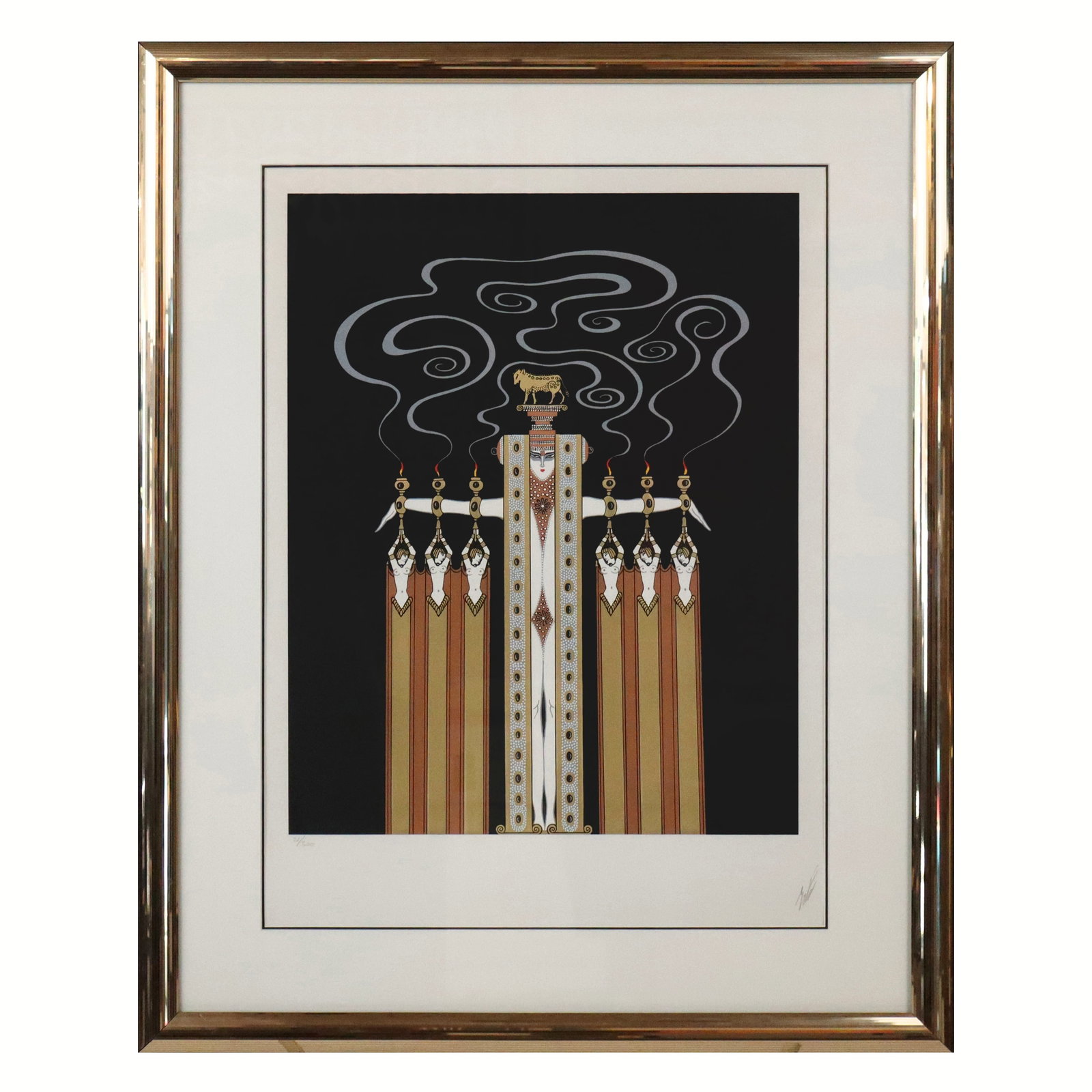 ERTE Art Deco Theatrical Print, Signed: Erte (Romain de Tirtoff) (Russian-French, 1892-1990) color lithograph depicting an art deco figural scene, "At the Theatre: Golden Calf", pencil signed lower right and numbered lower left, 21/300,