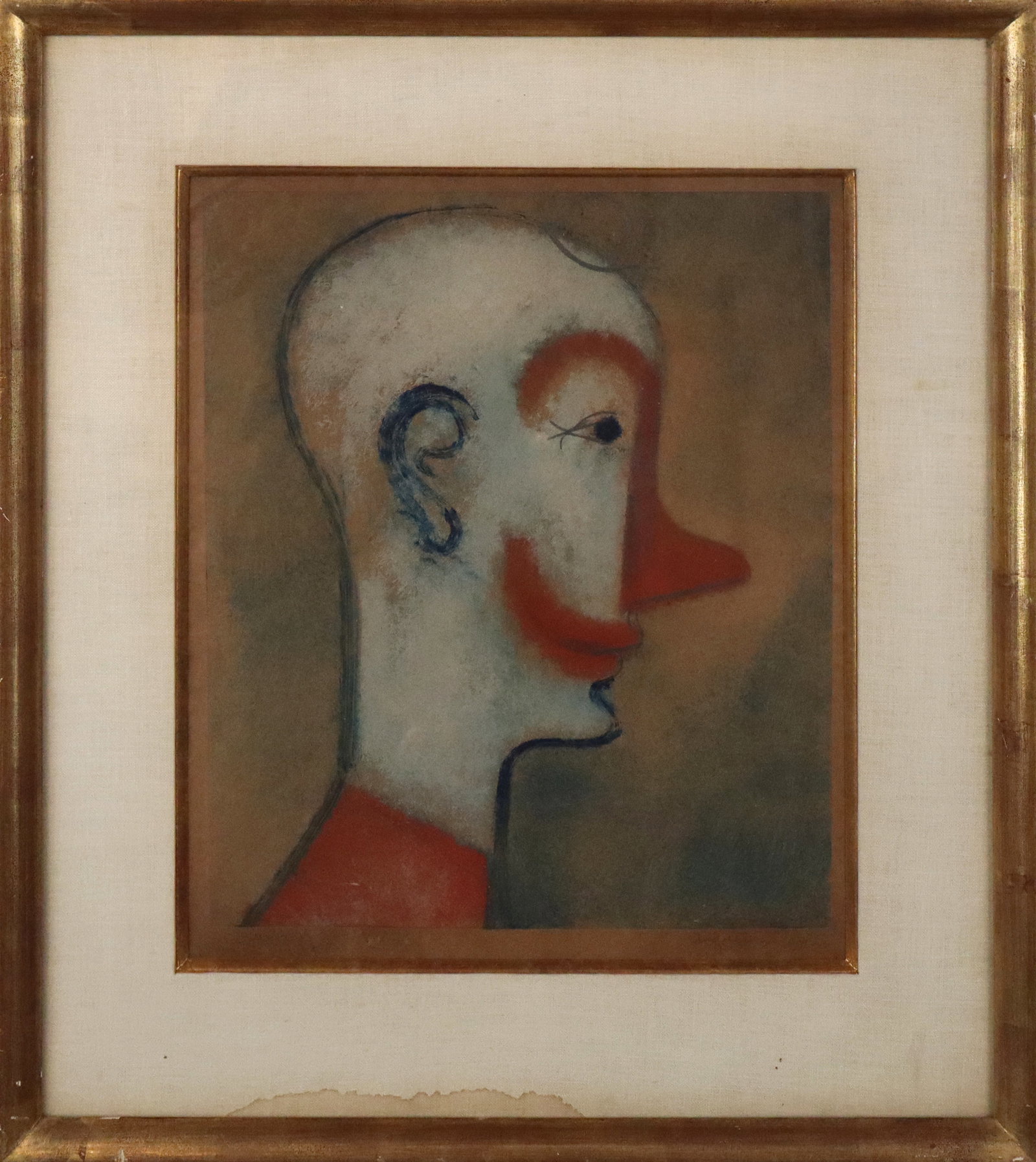 Augustus H. PECK "Clown" Monotype & Pencil: Augustus Hamilton Peck (American, 1906-1975) monotype with pencil, "Clown", pencil signed to lower right margin, titled lower left, matted and framed. [Image: 14.5" H x 11.75" W; Frame: 23" H x 19.5" 