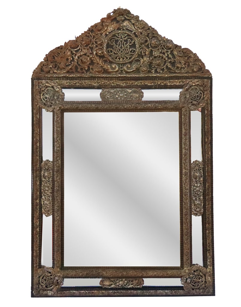 Large Dutch Baroque Revival Repousse Metal Mirror (1 of 14)
