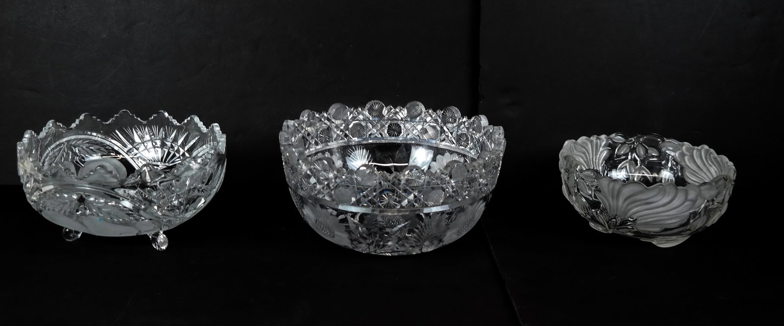 3 Cut & Frosted Glass Bowls (1 of 13)