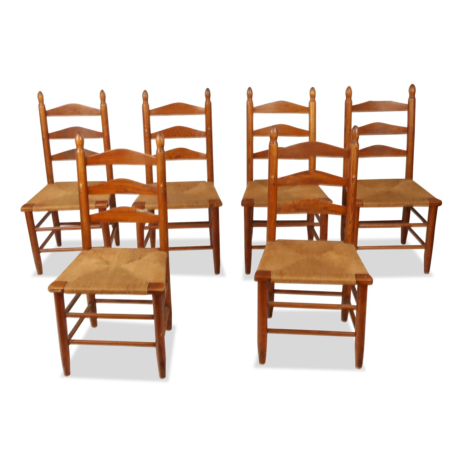 Six Oak and Rush Seated Side Chairs (1 of 11)