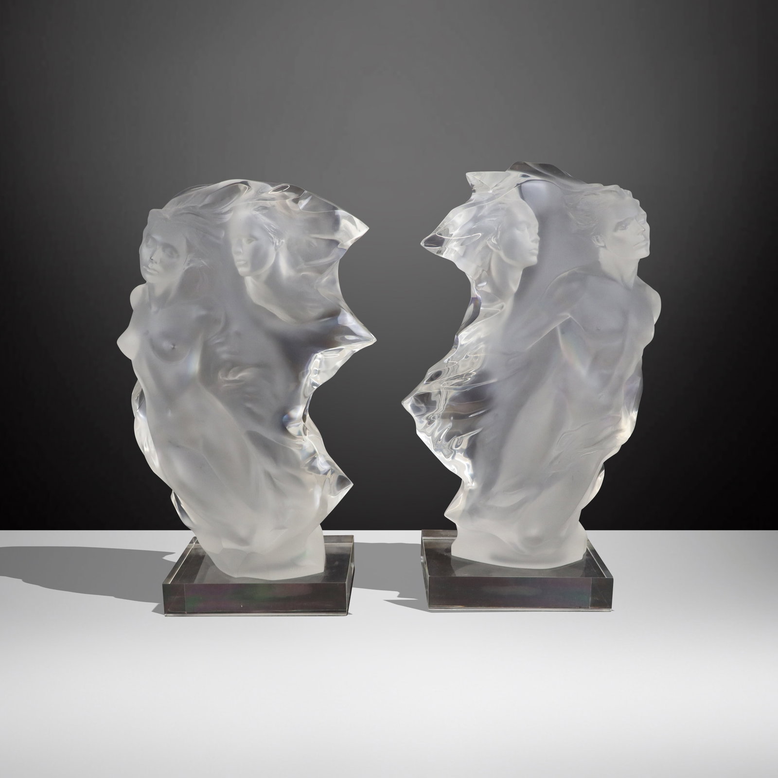 Frederick HART "Duet" Acrylic Diptych Sculpture: Frederick Hart (American, 1943-1999) "Duet: A Spiritual Song of Love: Male and Female" acrylic diptych sculpture, 1996, with male and female sides, each signed Hart to lower front, with F. Hart to rev