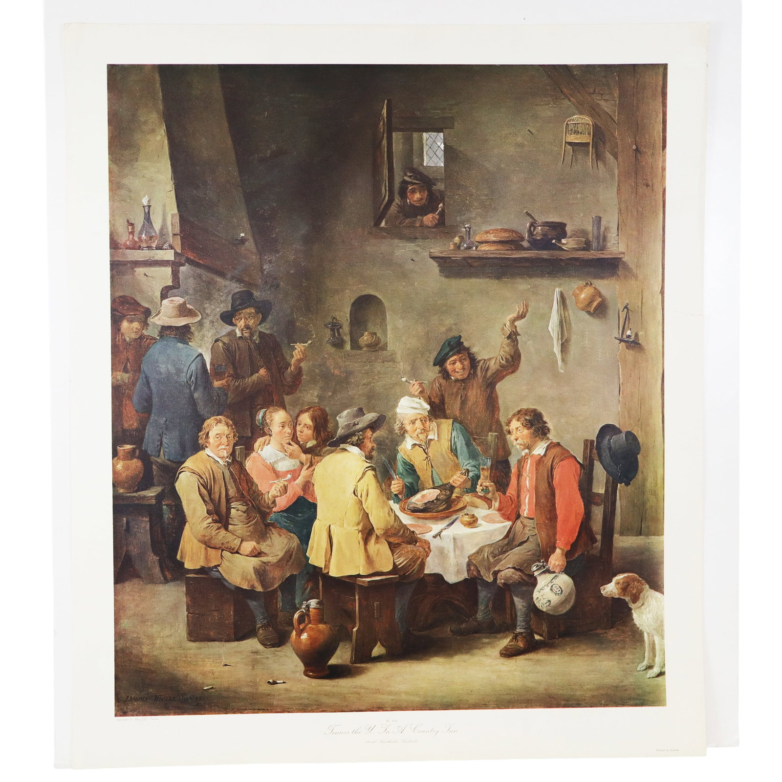 12 David Teniers Reproduction Art Prints: Collection of 12 reproduction art prints depicting "In a Country Inn" by David Teniers the Younger (1610-1690), No. 1018, copyright by Max Jaff?, Vienna, printed in Austria, unframed. [Sheet: 29" H x 