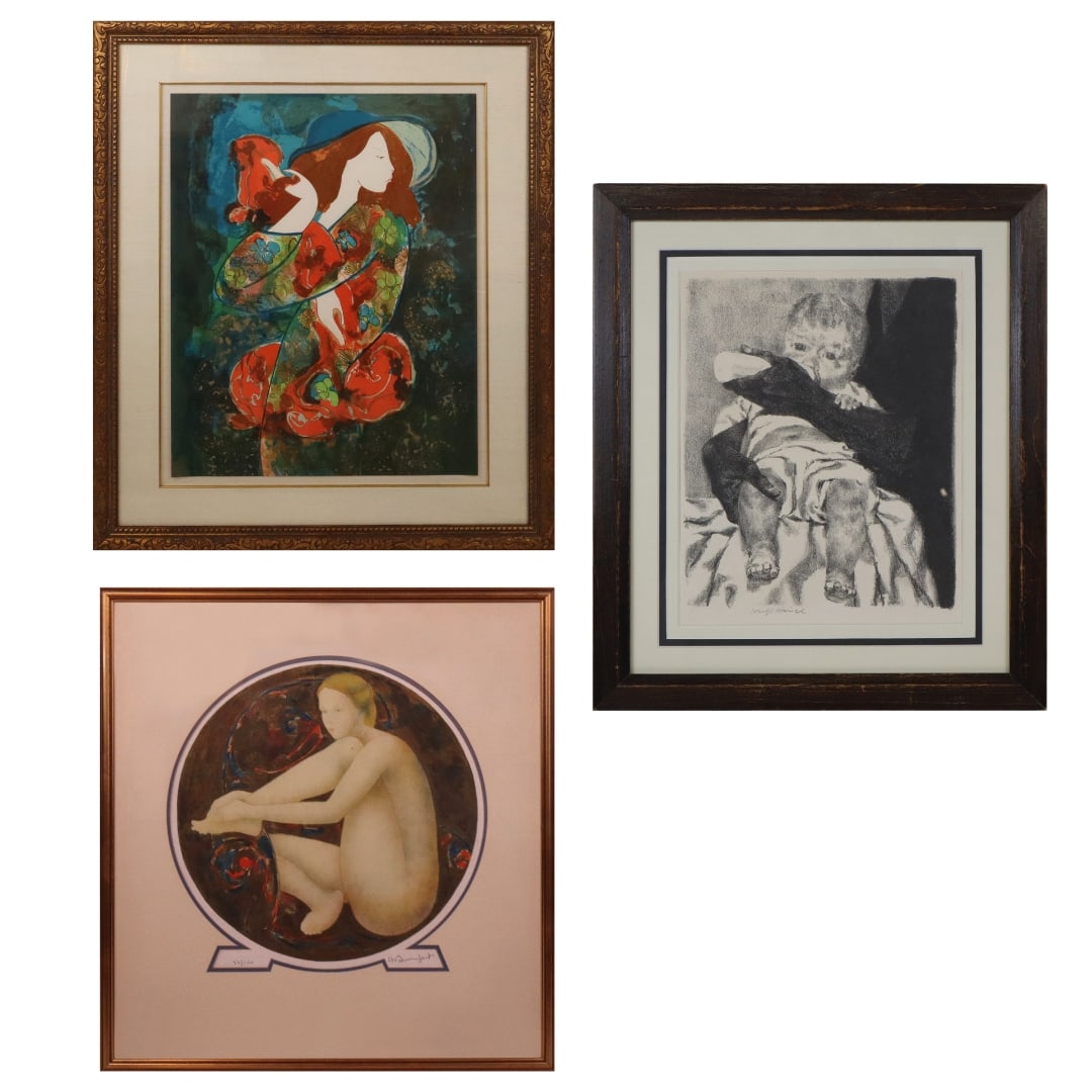 Group of Lithographs: 1. Linda Le Kinff (French, born 1949) "Josephine," lithograph on paper, edition 191/200, signed, editioned, and titled to image at lower, in a frame. [Framed: 35.5" H x 29.5" W]. Condition is good, so
