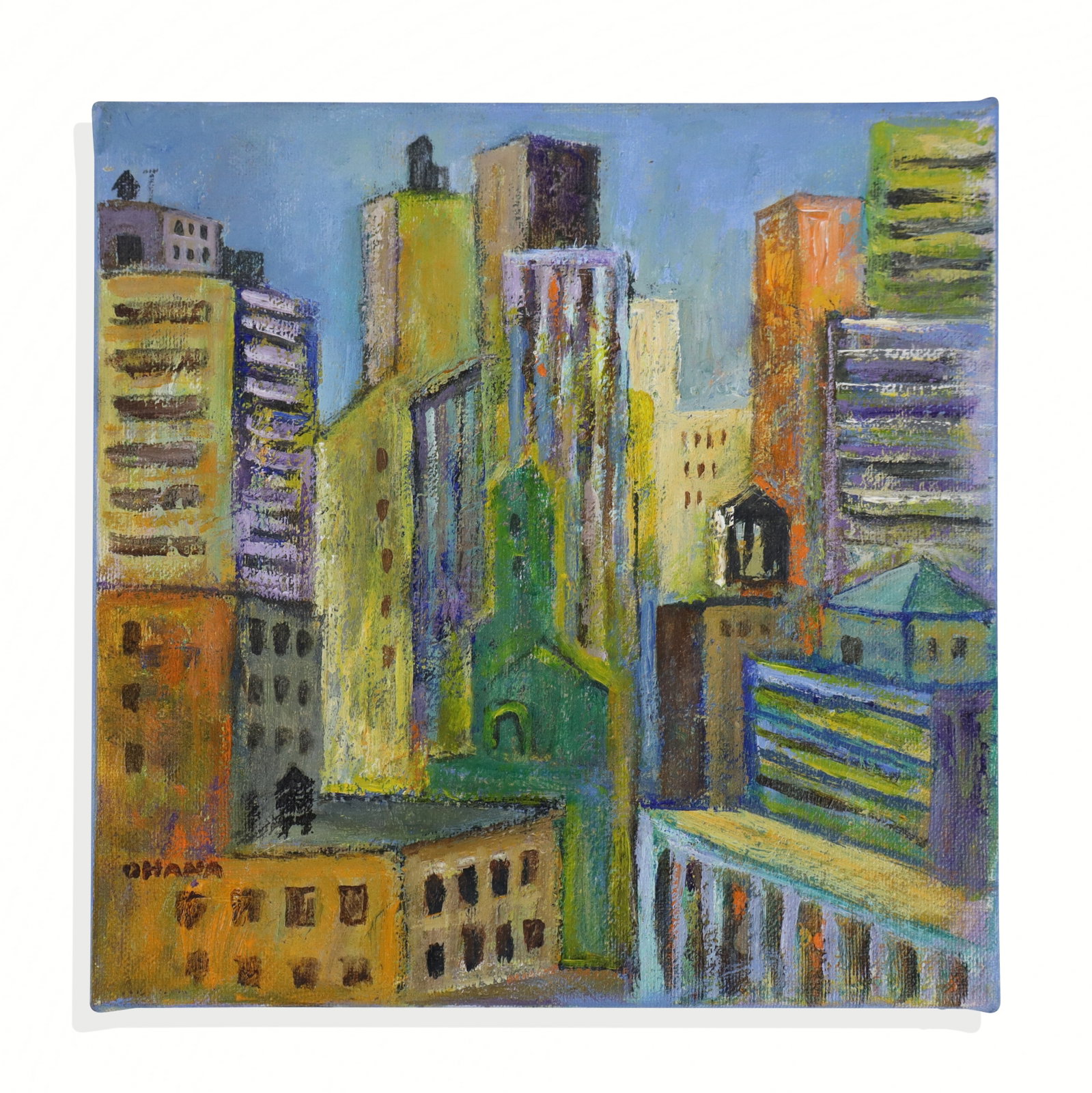 Acrylic / Gouache Architectural Cityscape, Signed: Acrylic / gouache on paper, architectural cityscape, pencil signed illegibly and dated lower middle, 1980, matted and framed. [Sight: 17.5" H x 25.5" W; Frame: 25.5" H x 33.75" W]. Painting in overall