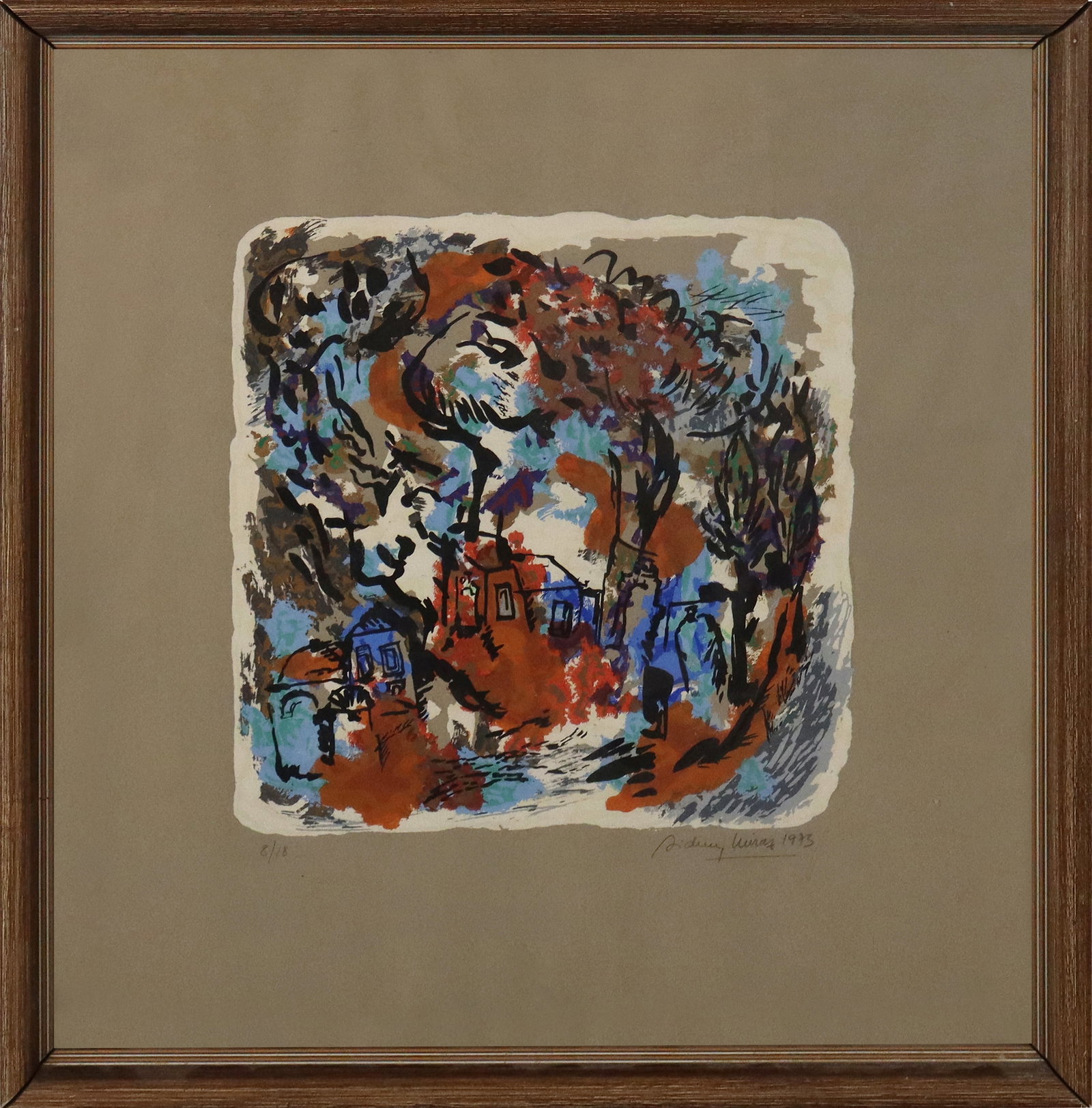 Color Lithograph, Abstract Village Landscape, 1973 (1 of 10)
