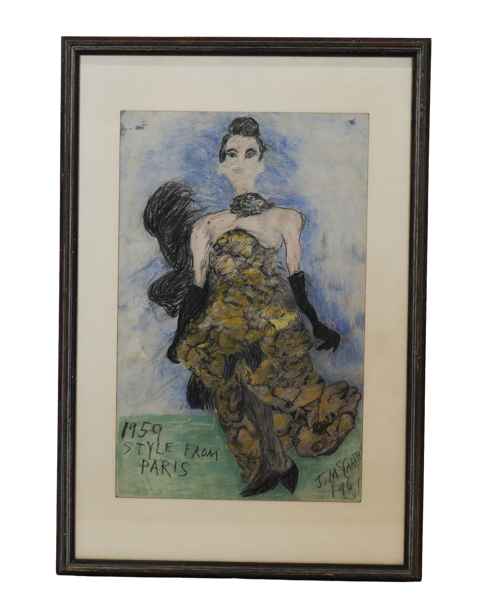 Justin McCARTHY Portrait of Parisian Woman Pastel: Justin McCarthy (American, 1891-1977) pastel on paper, portrait of a Parisian woman, signed and dated lower right "J. McCarthy" 1961, with inscription lower left "1959 Style From Paris," framed and ma