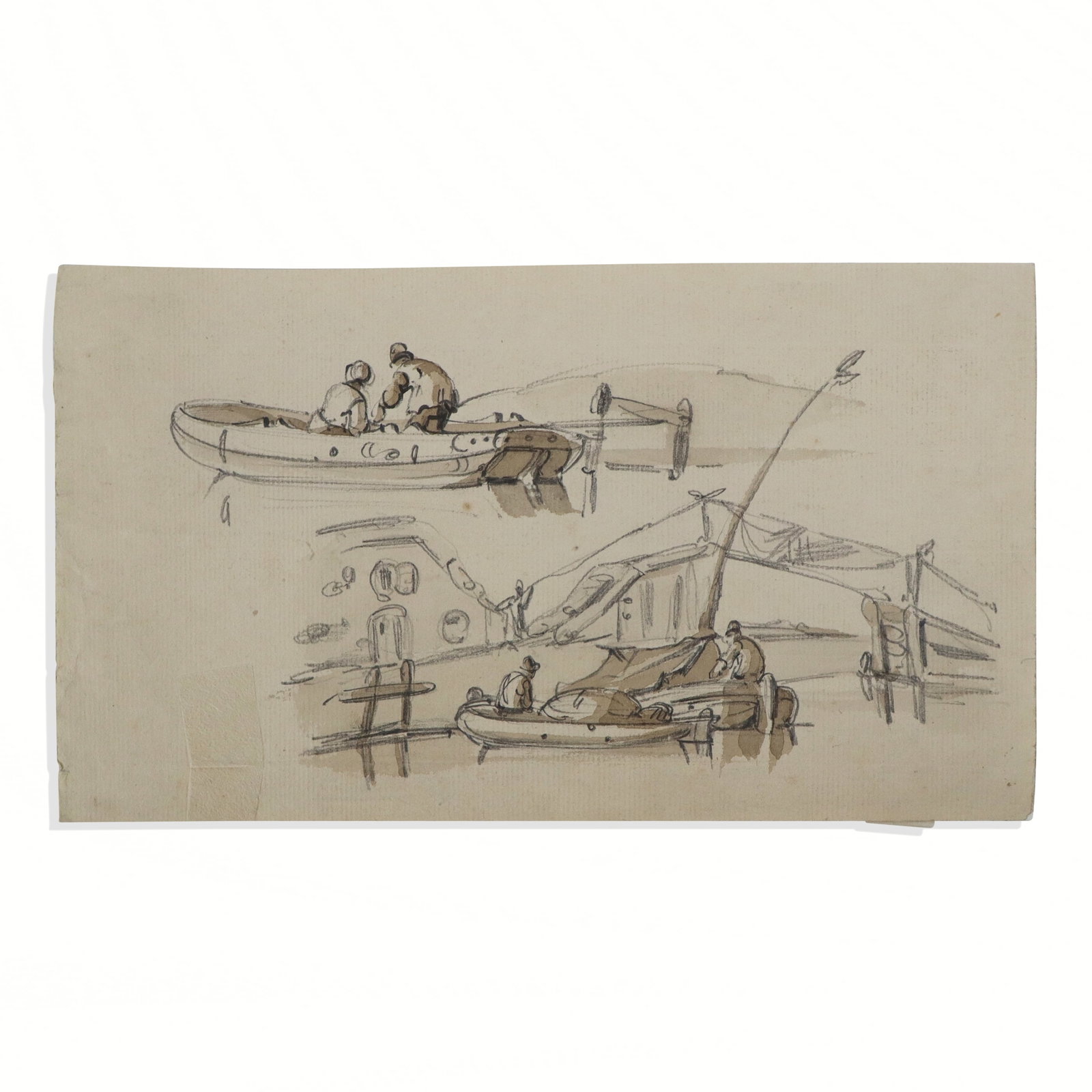 Attrib. Romain van MALDEGHEM Fisherman Studies: Attributed to Romain Eugene van Maldeghem (Belgian, 1813-1867) ink, pencil, and wash on laid paper, fishermen studies. [5-7/8 x 10 inches (14.9 x 25.4 cm) (sheet)]. Property from the William A. Glaser