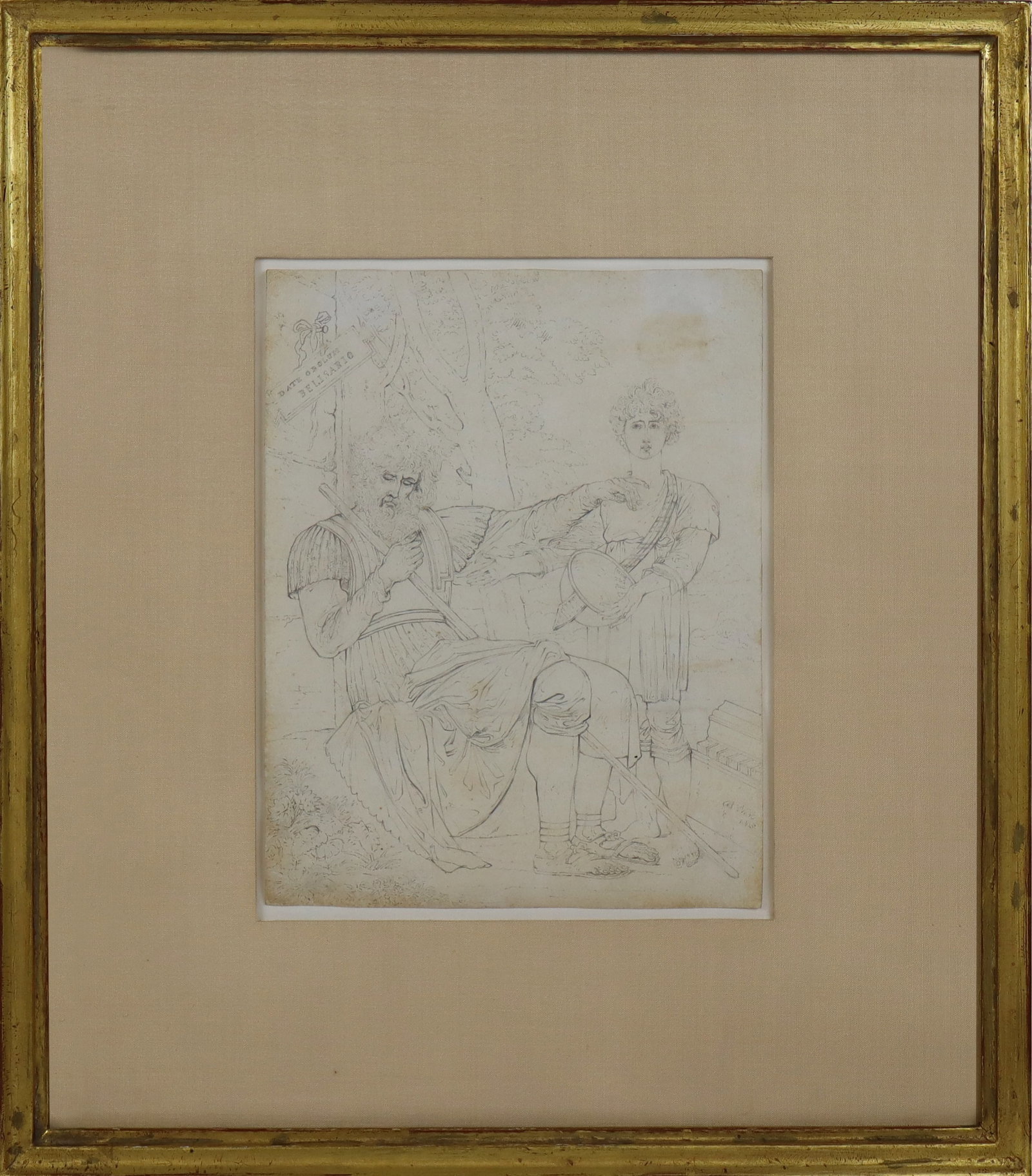 Aft. Benjamin WEST Drawing of Belisarius & the Boy: After Benjamin West, PRA (American, 1738-1820) pencil on paper, Belisarius and the Boy, 1805, signed and dated lower right: B. West / 1805. [7-3/8 x 5-5/8 inches (sheet); 13 1/2 x 11 1/2 inches (frame