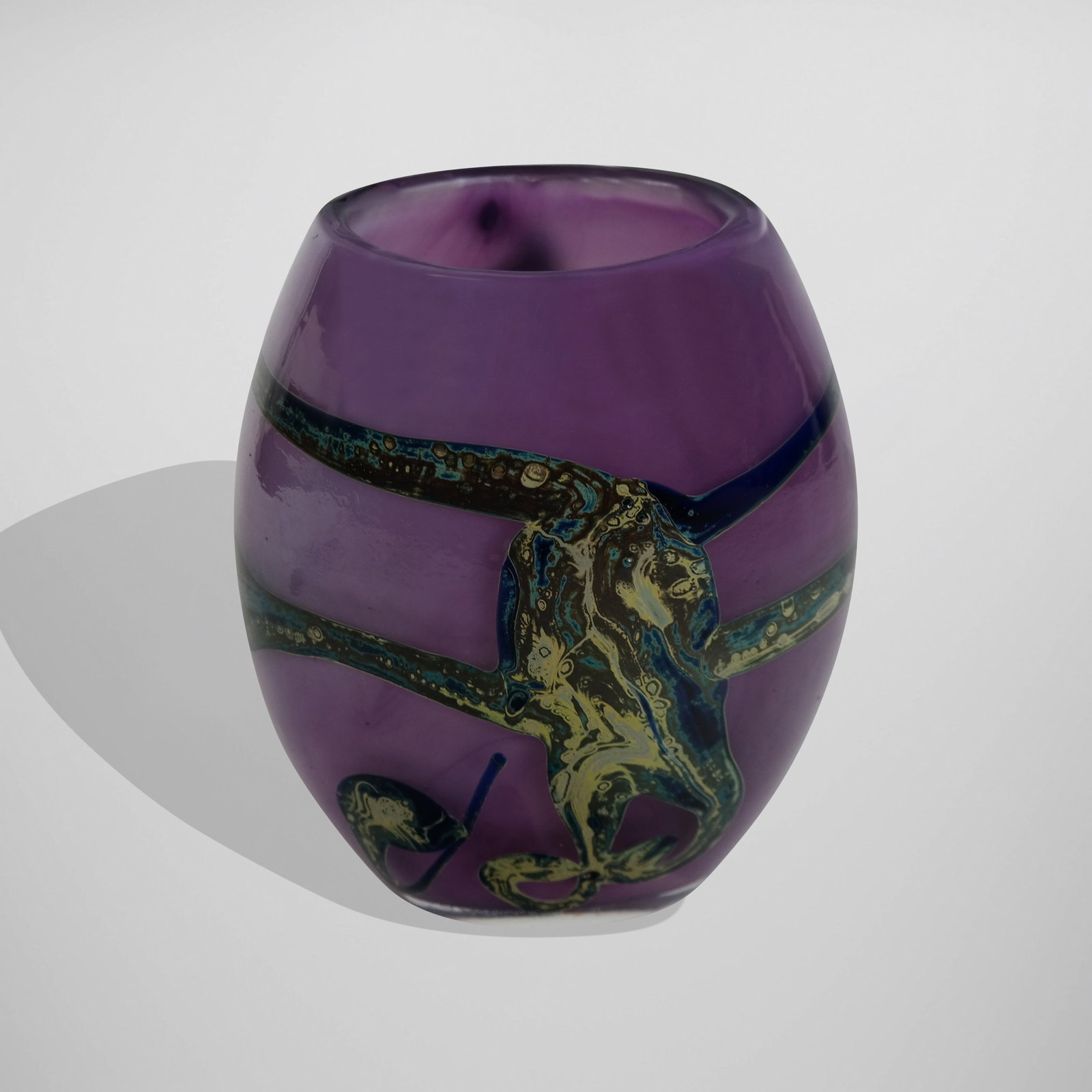 Samuel HERMAN for Val St. Lambert Art Glass Vase: Samuel J. Herman (British, 1936-2020) for Val St. Lambert art glass "Eldorado" series vase, circa 1980, etched into base 'Val St Lamber SJH' . [10.5" H x 8.5" W x 5" D]. Overall condition is good, wit
