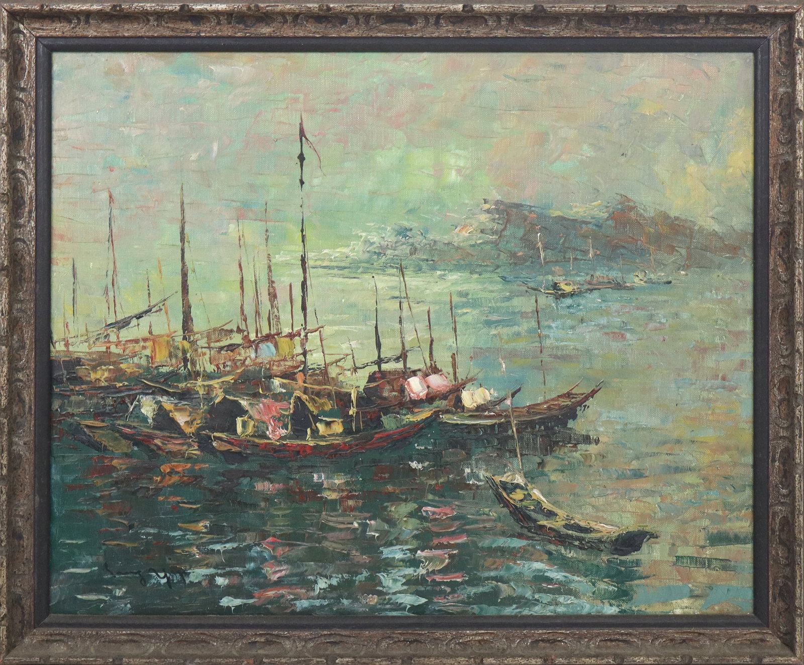 Oil on Canvas Harbor Scene (1 of 10)