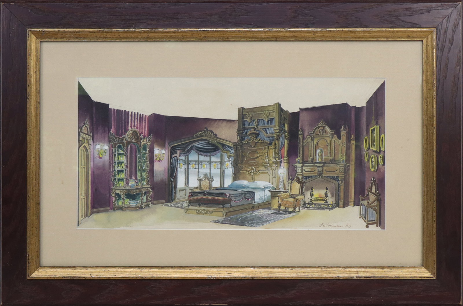 Don GILMAN Watercolor Interior of Gothic Bedroom (1 of 10)