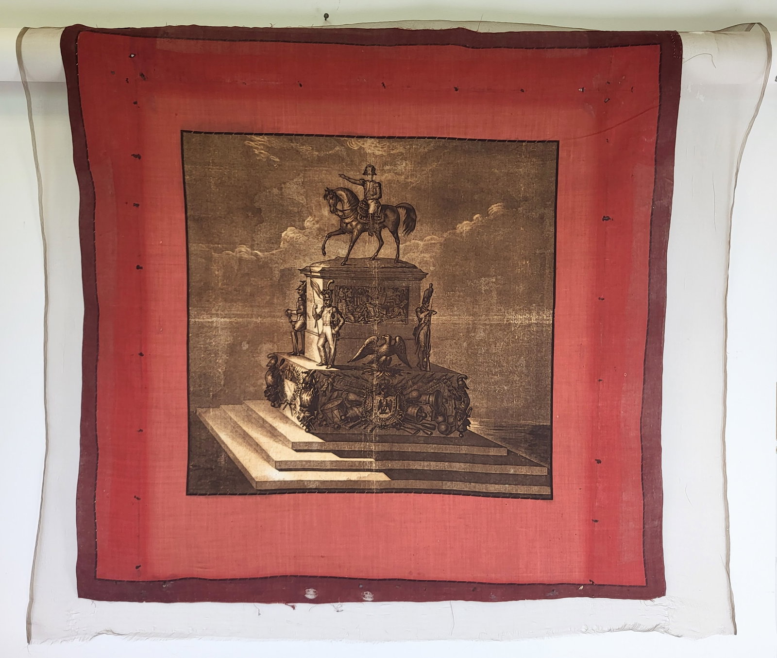 19th C. Printed Cotton Handkerchief: Printed cotton handkerchief commemorating Napoleon, French, ca. 1835. Good condition overall, some fading. Property sold on behalf of the Brooklyn Museum.