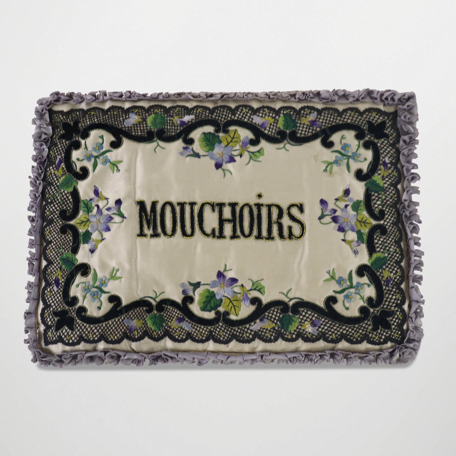 French 19th Century Brocade Silk Handkerchief Cove (1 of 6)
