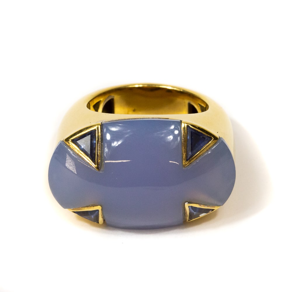 Att. Emil Becker Chalcedony, Sapphire & Gold Ring (1 of 9)