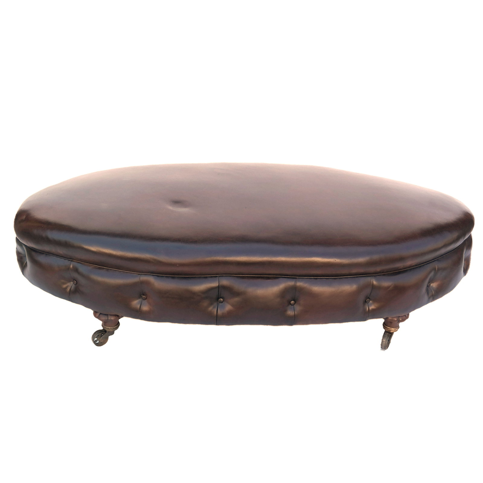 Leather Upholstered Tufted Ottoman (1 of 6)