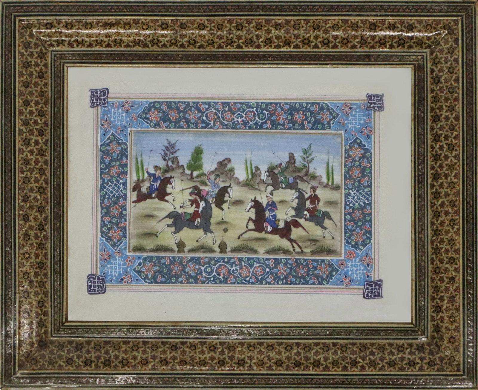 Vintage Persian Painting Plaque, Polo Scene (1 of 11)