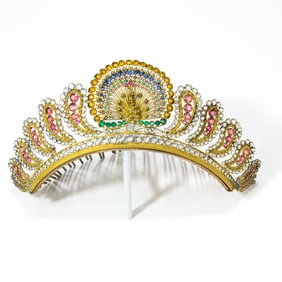 Georgian Inspired Gilt Metal Faux Gem Tiara