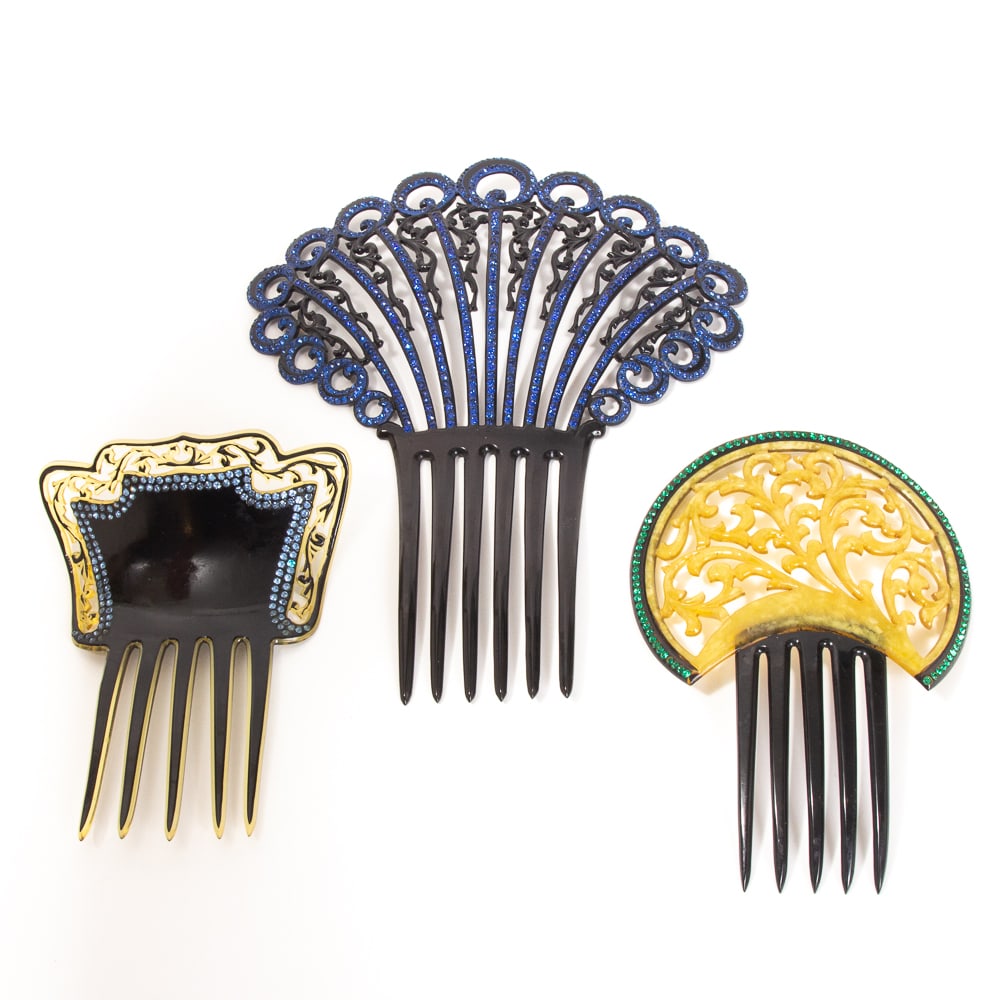 3 Elaborately Pierced & Decorated Celluloid Combs (1 of 19)