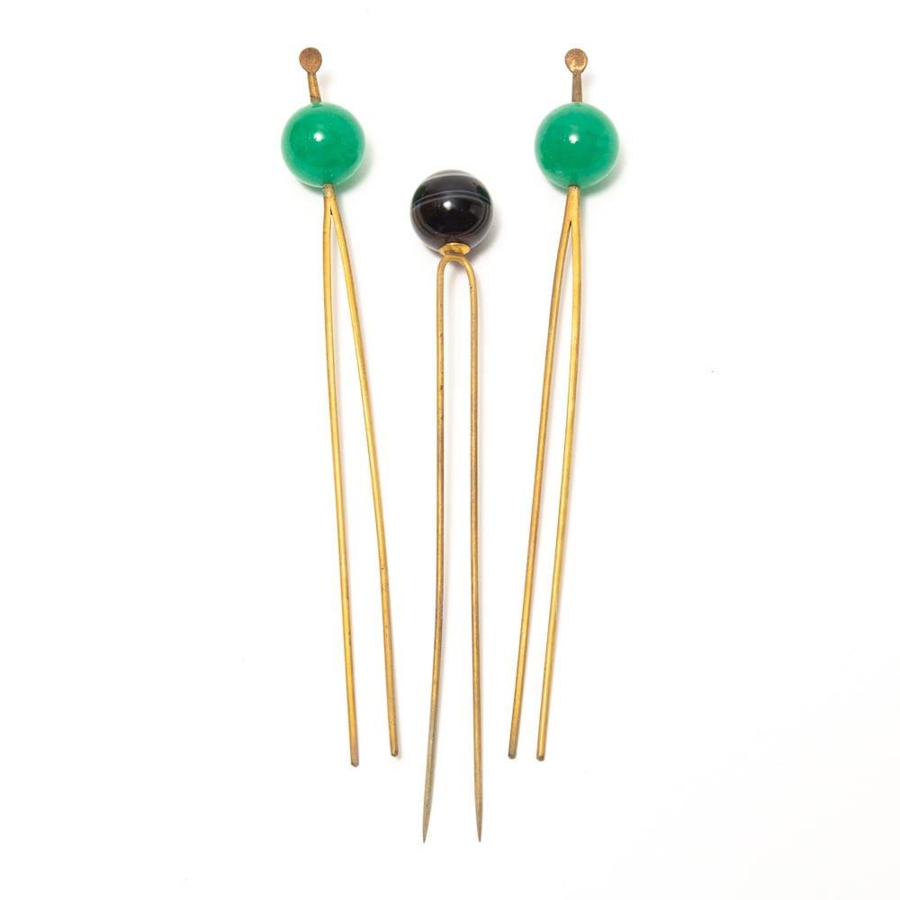 Three Japanese Hardstone Ball & Brass Hairpins (1 of 16)