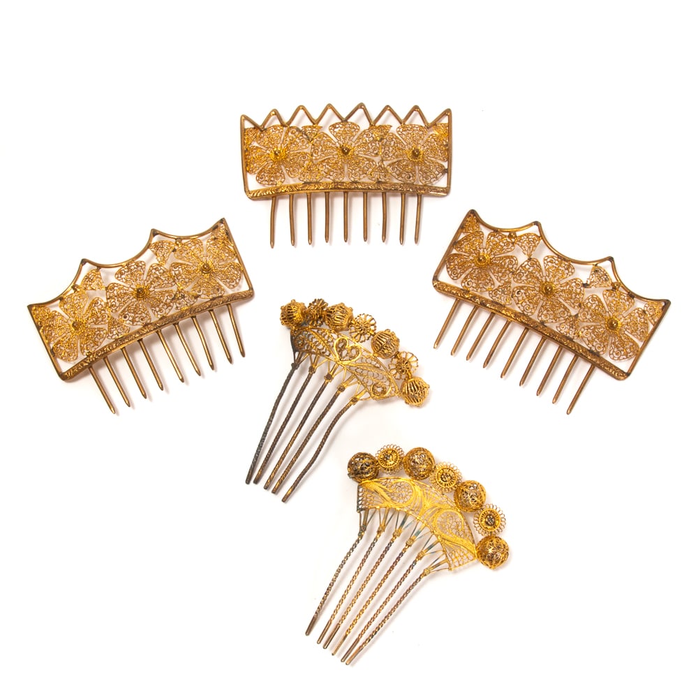 Group of 5 Brass Filigree Decorative Hair Combs (1 of 20)