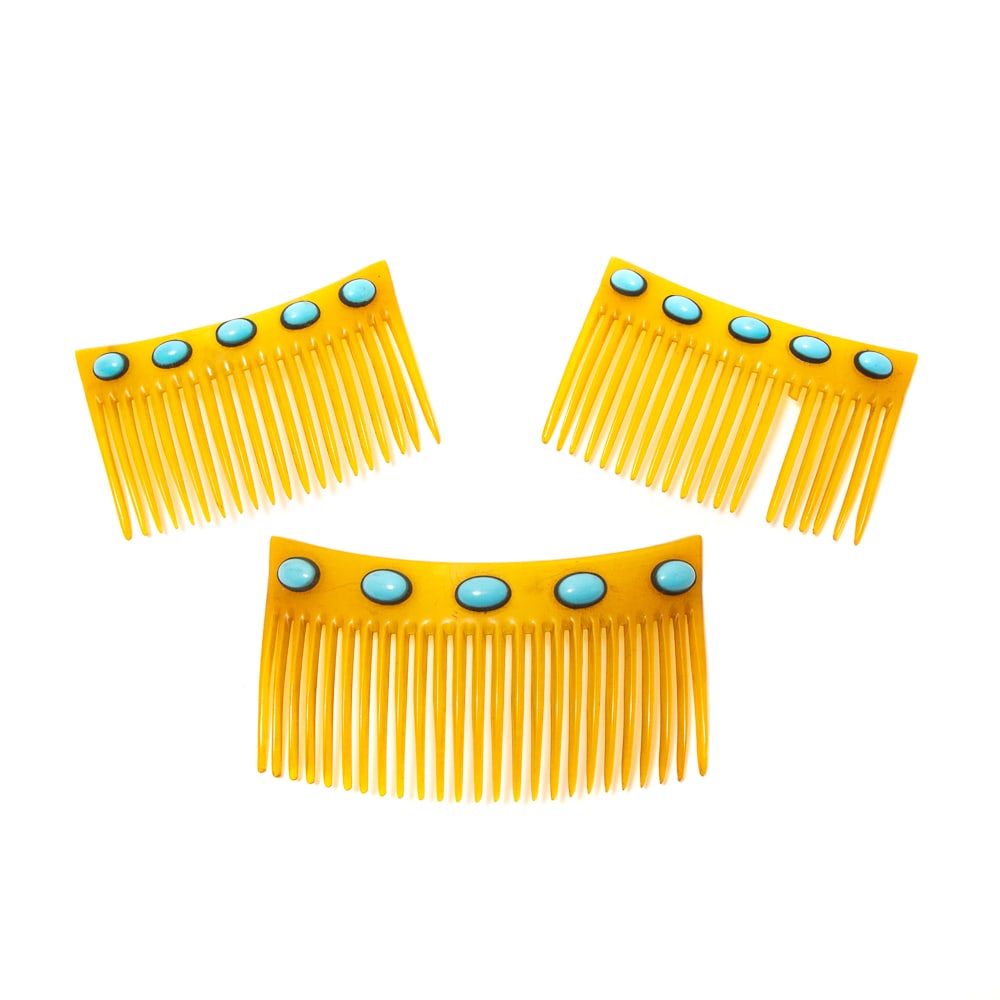 Set of 3 Victorian Turquoise Cabochon Hair Combs (1 of 17)