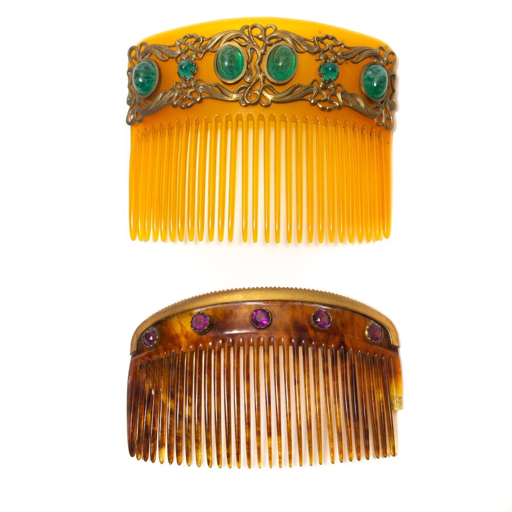 Two Victorian Brass & Stone Mounted Hair Combs (1 of 14)