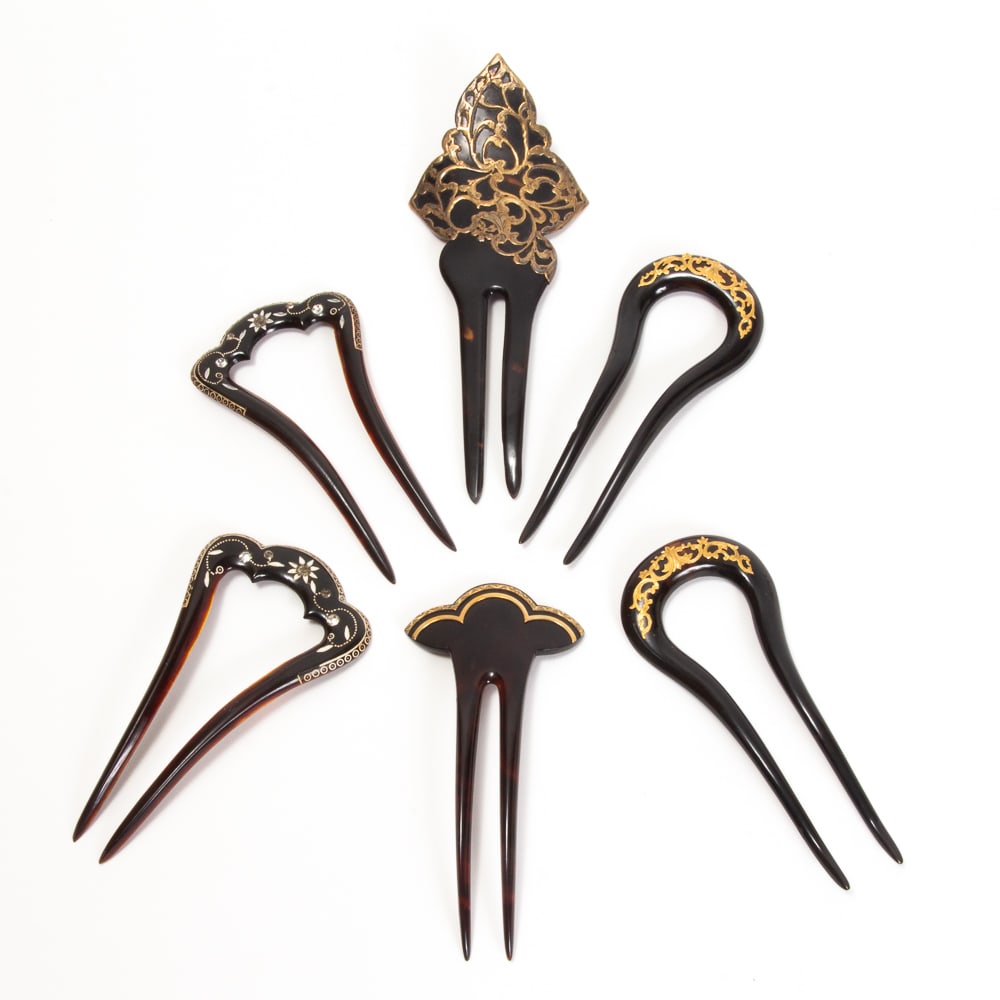 Group of 6 Victorian Gilt Metal Hair Combs (1 of 20)