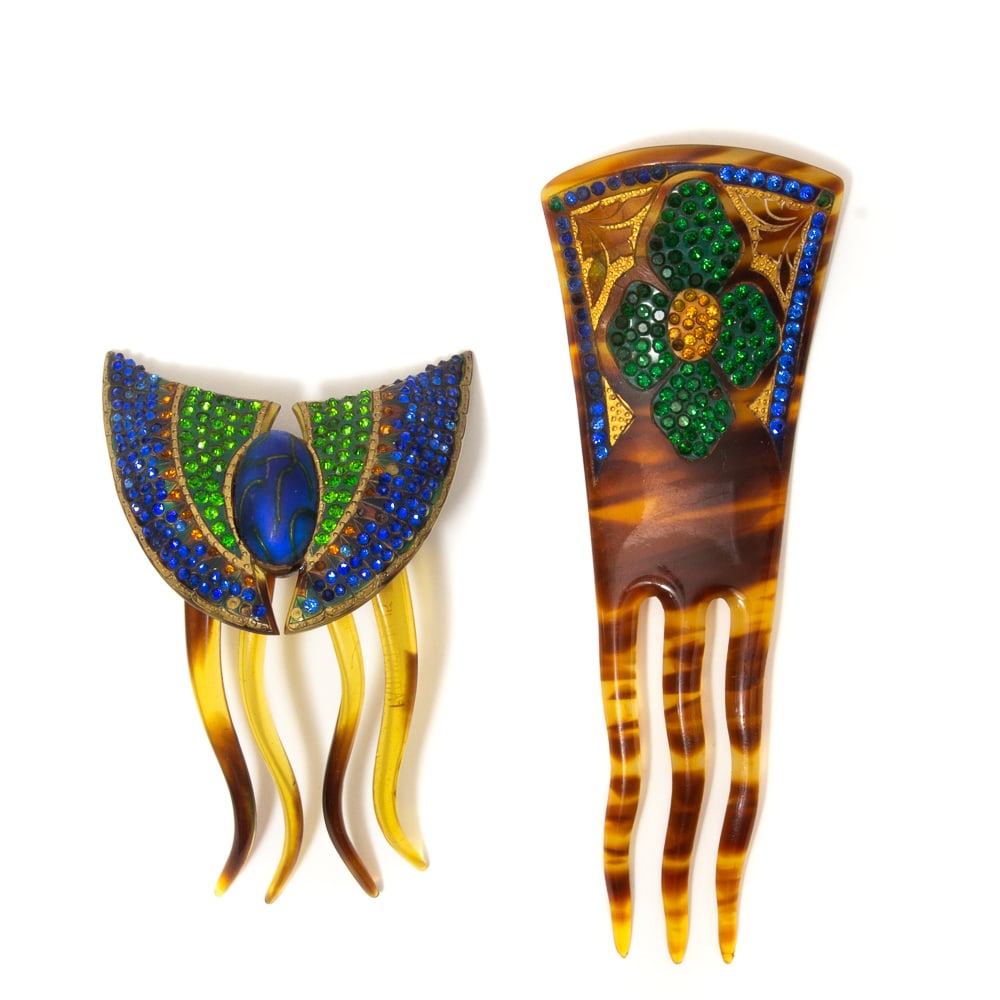 Two Art Nouveau Faux Gem Set Hair Combs (1 of 20)