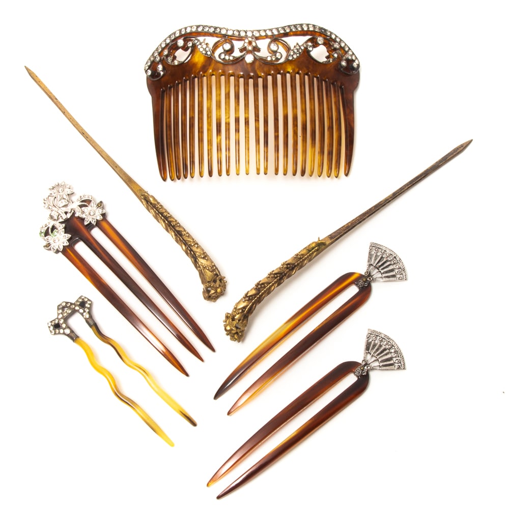 7 Antique Sterling Silver Mounted Hair Combs (1 of 20)
