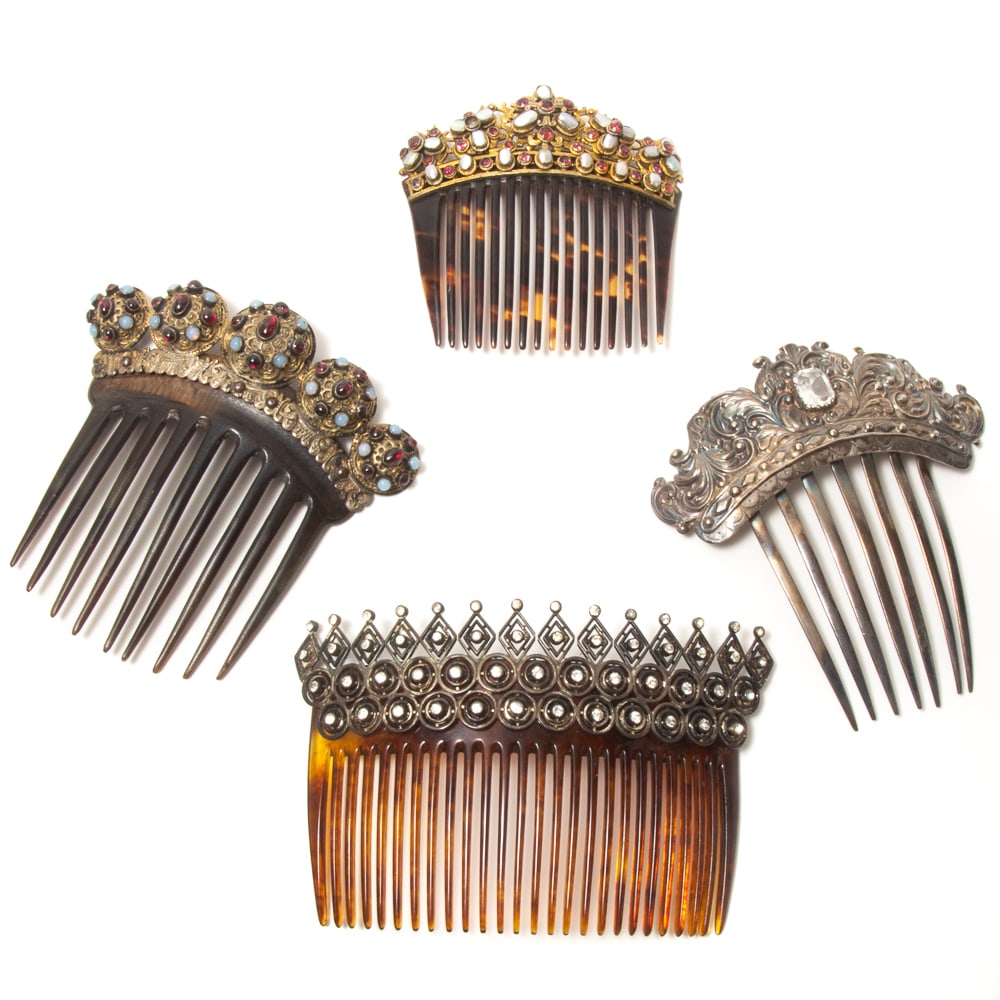 4 Victorian Metal & Paste Mounted Hair Combs (1 of 20)