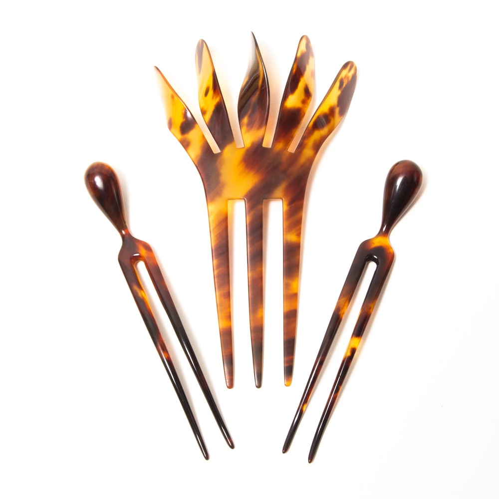Group of 3 Faux Tortoise Hair Combs / Picks (1 of 14)