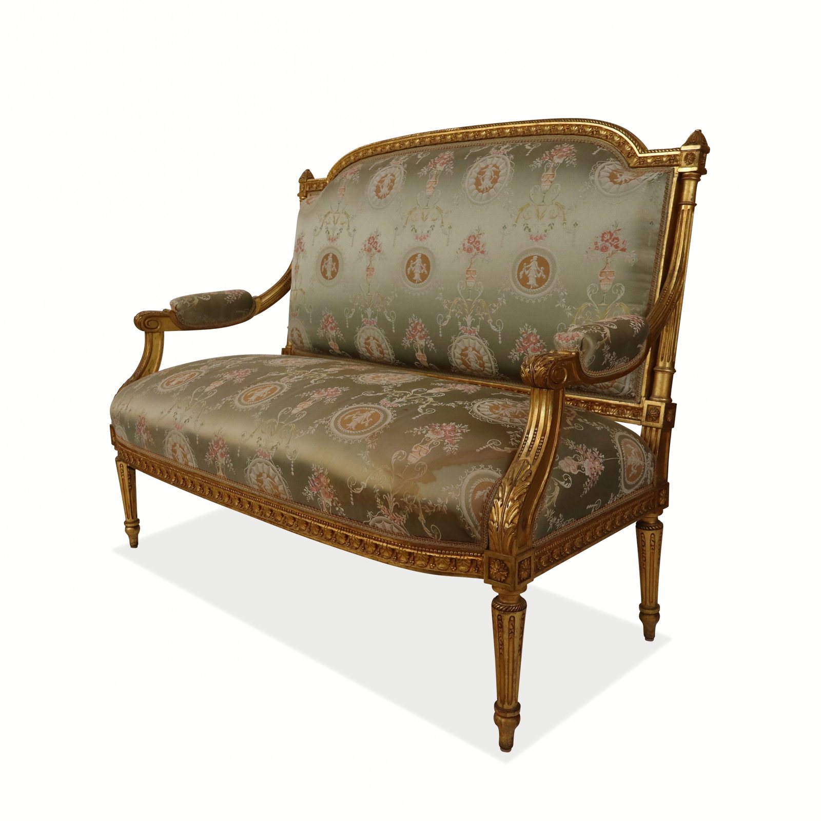 Louis XVI Gilt and Floral Upholstered Settee (1 of 20)