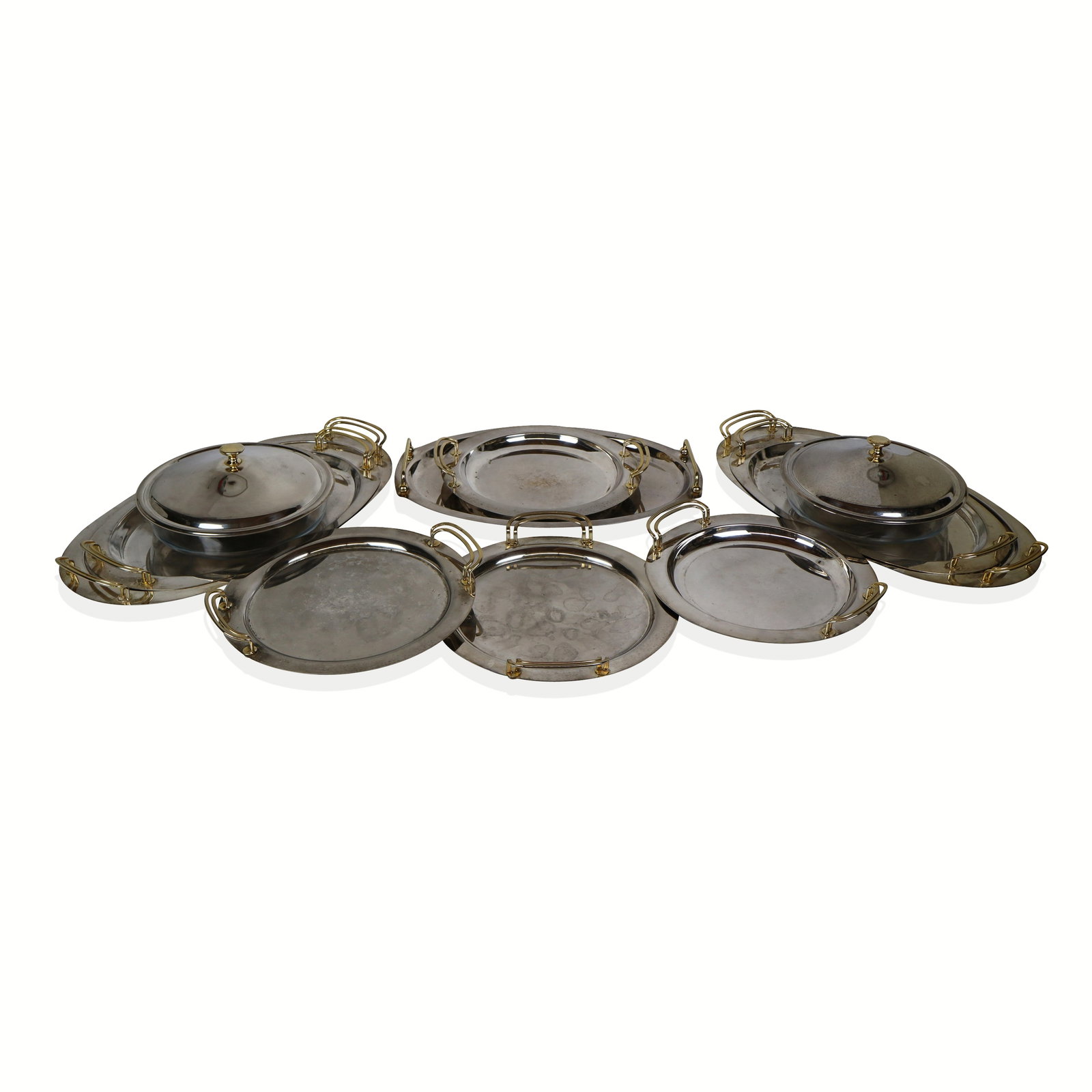 Set of Silvered & Brass Colored Serving Items, 13 (1 of 13)