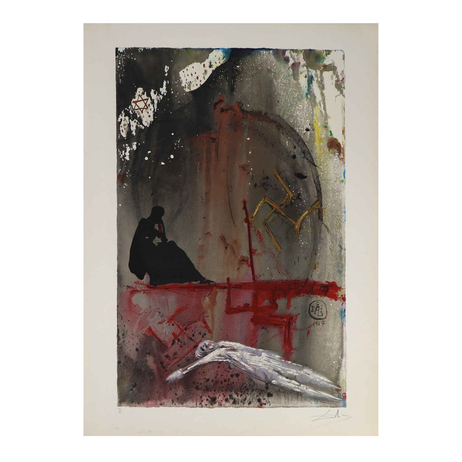 Salvador DALI: "Thou Hast Laid Me..." - Lithograph: Salvador Dali (Spanish, 1904-1989) D (Artist's Proof) lithograph titled "Thou hast laid me in the nethermost pit, in dark places, in the deeps" (Psalms 88:7) (Plate #13), GP25, from the 1968 "Aliyah, 