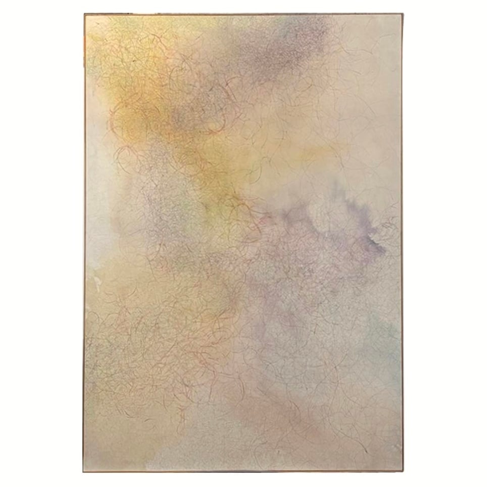 Rita EDELMAN Abstract on Canvas: Rita Edelman (American, b. 1930) abstract on canvas, 1980, signed Rita Edelman with date in graphite to verso, in a frame. [100.5" H x 70" W]. Condition is good with a loss to frame to lower left.