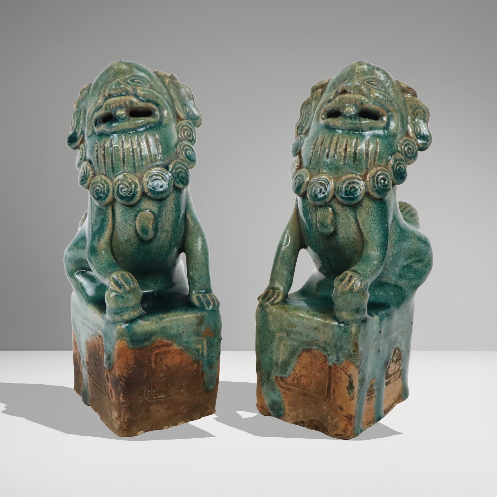 Pair of Chinese Green Glazed Terra Cotta Foo Dogs (1 of 14)