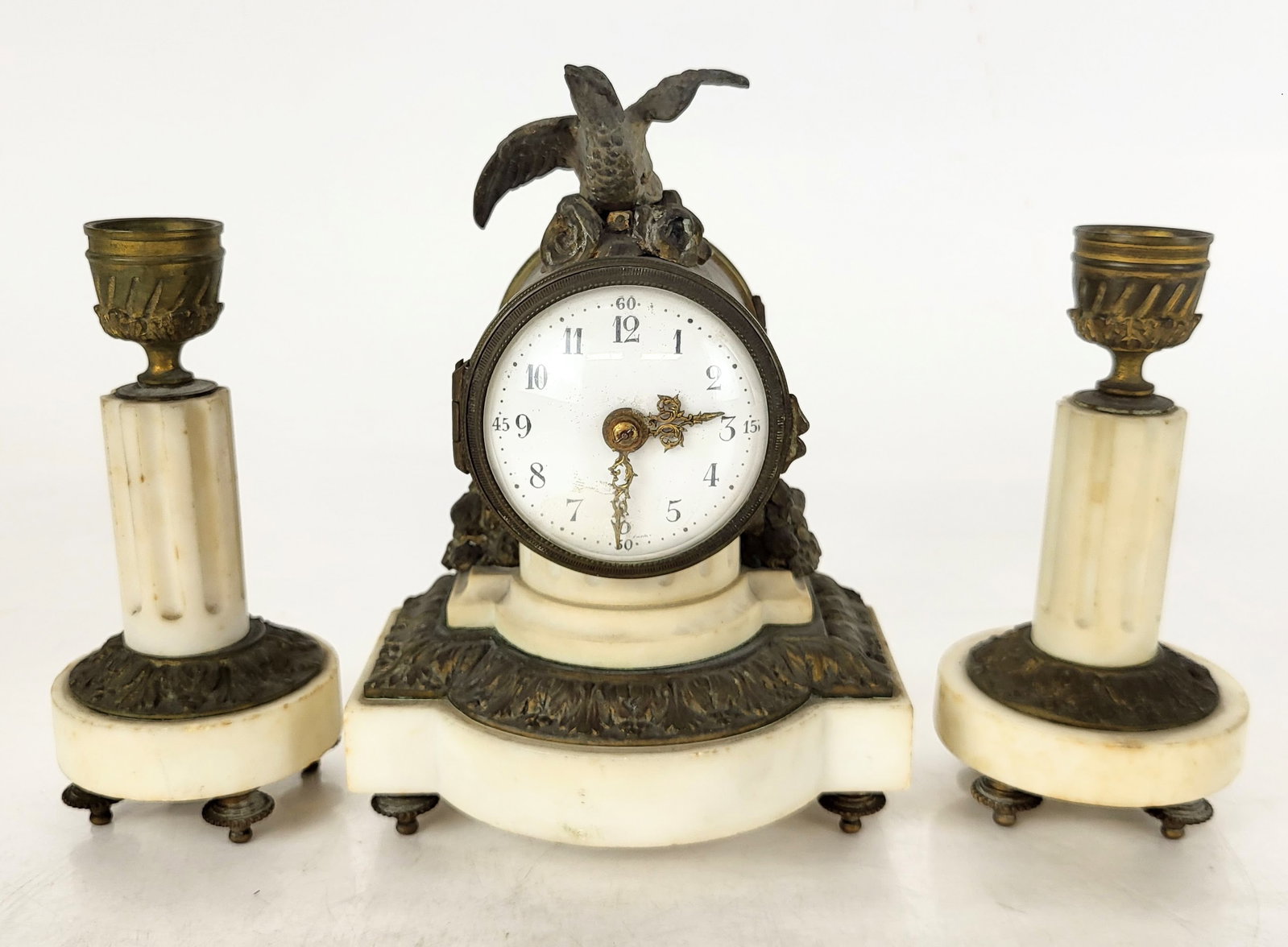 Bronze & Marble Mantle Clock with Candleholders, 3 (1 of 14)
