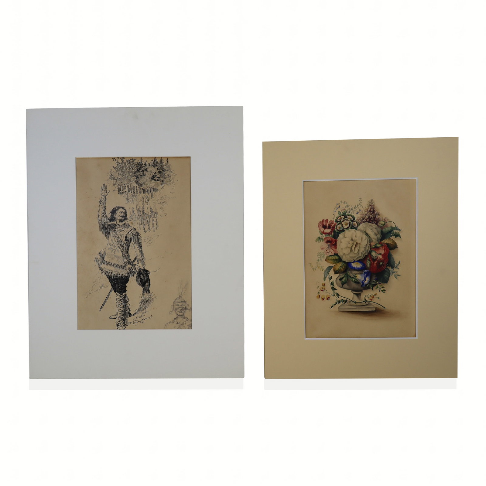 Daniel BEARD "Baron Casline" Ink, & Other (2): Daniel Carter Beard (American, 1850-1941) unframed pen, ink, and pencil on paper laid on board, "Baron Casline Swears," signed lower right "Dan Beard" and inscribed upper left, blind stamp upper right