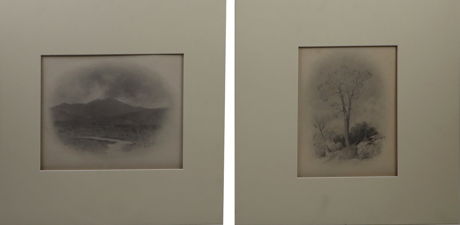 Lemuel Maynard WILES Two Pencil Landscape Studies: Lemuel Maynard Wiles (American, 1826-1905) two unframed pencil studies on sketchbook paper, comprising a mountainous landscape, inscribed and dated lower right "San Diego / Feb. 1874," together with a