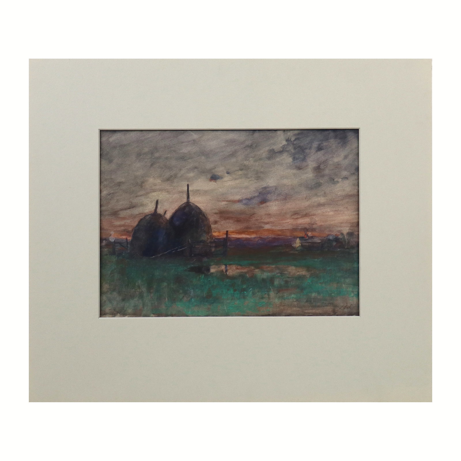 Walter CLARK Watercolor Farm Landscape at Sunset (1 of 12)