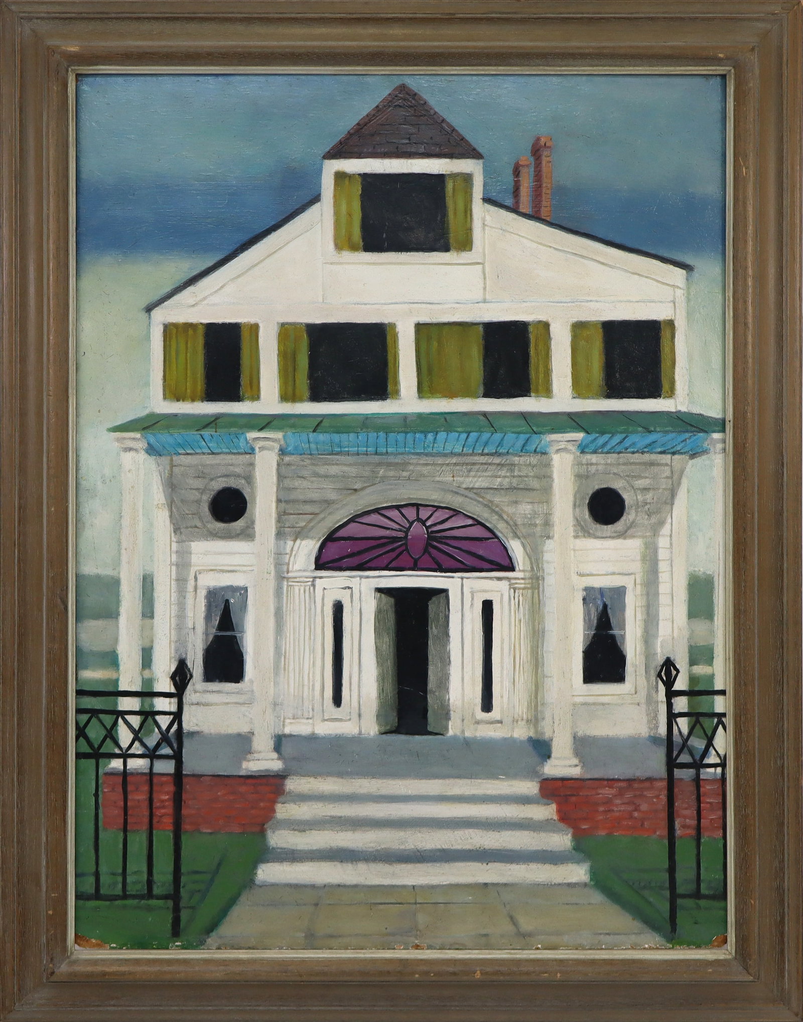 Lucile BLANCH "Spellbound" Acrylic on Board: Attributed to Lucile Esma Lundquist Blanch (American, 1895-1981) acrylic on board, "Spellbound," 1946, signed and inscribed to verso. [Board: 24" H x 18" W; Frame: 28.25" H x 22.25" W]. A few scattere