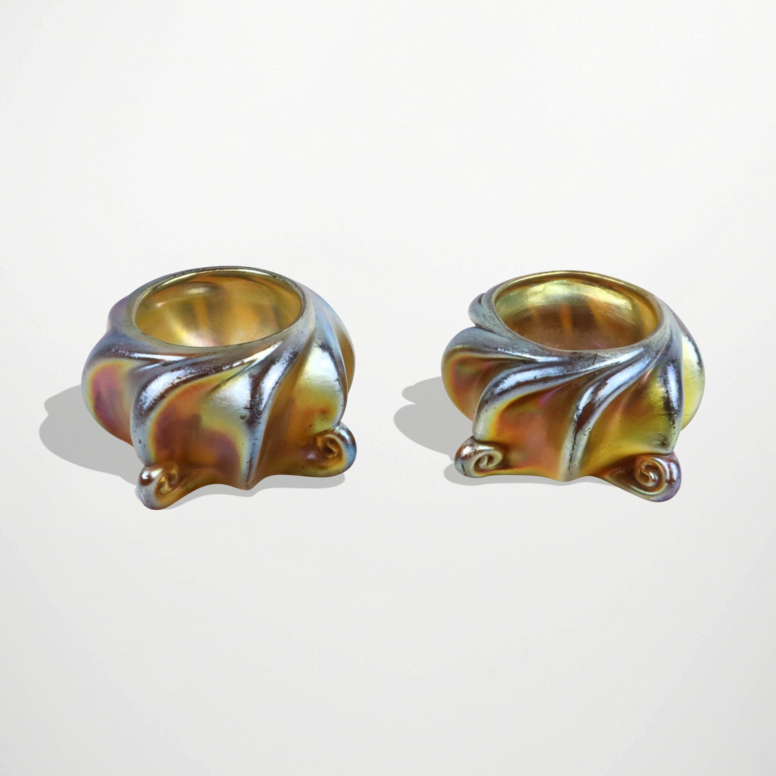 Tiffany Studios Pair of Favrile Glass Salt Cellars (1 of 12)