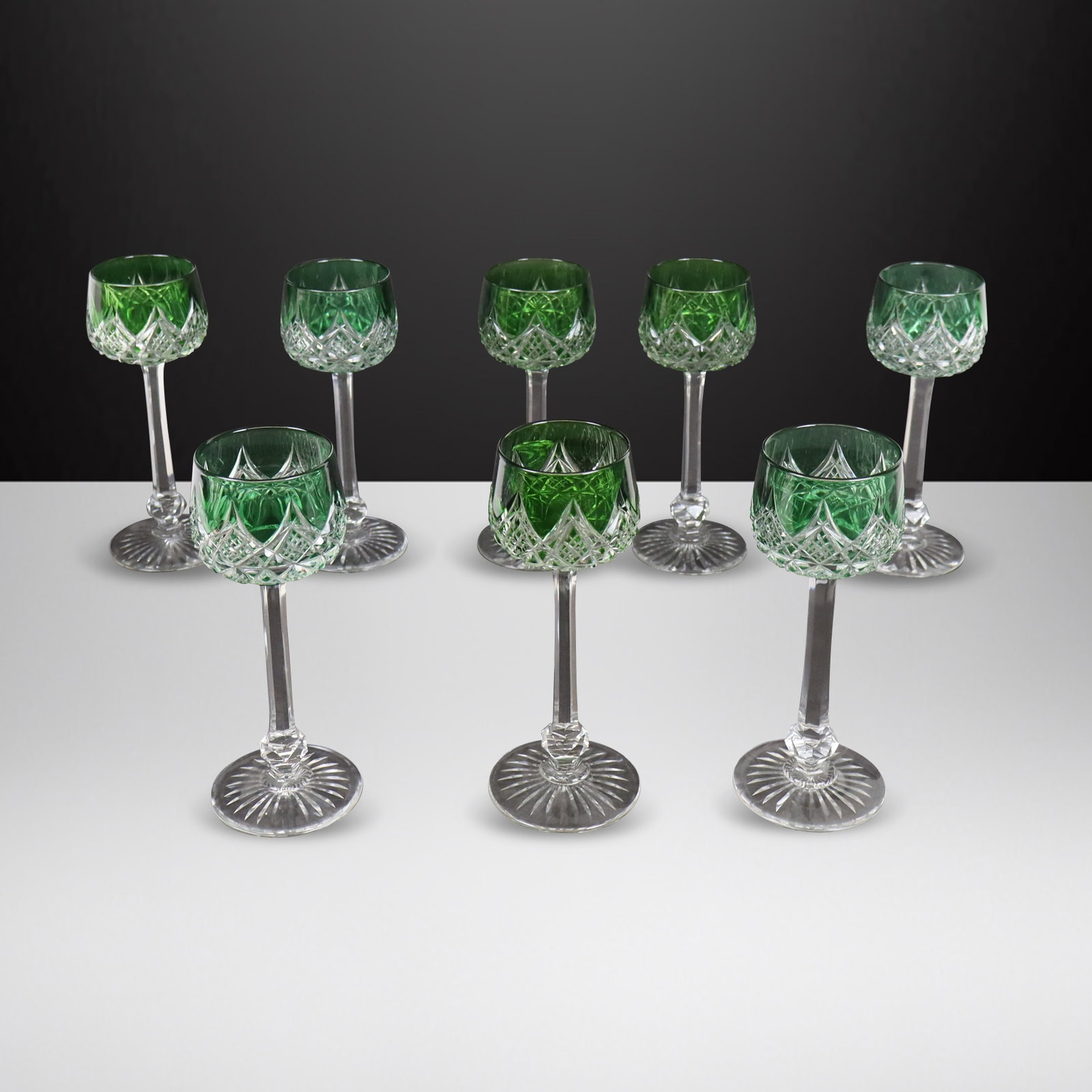Baccarat "Colbert" Leaf Green & Colorless Cut Glas (1 of 12)