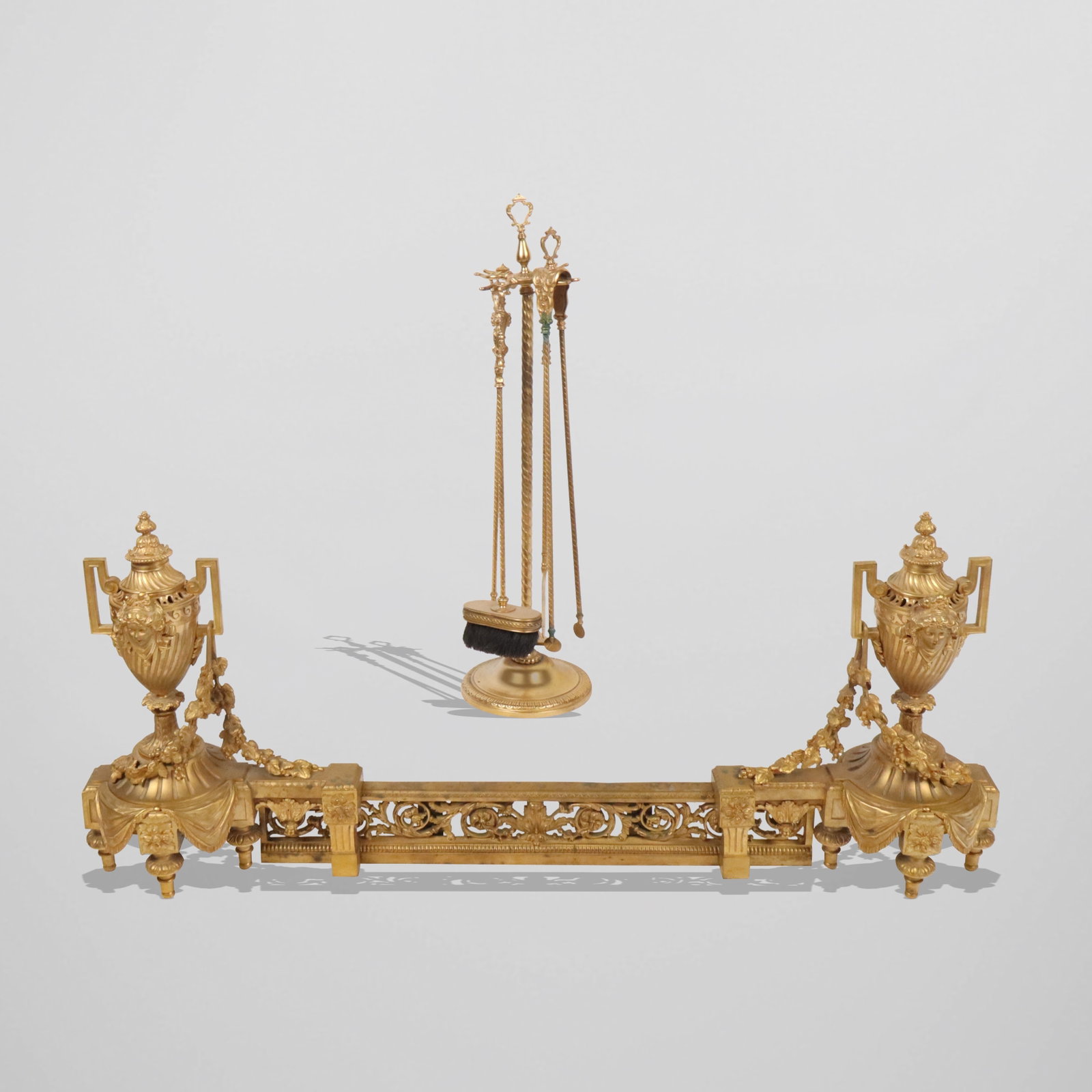 French Bronze Dore Fireplace Ensemble, 6 Pcs (1 of 9)