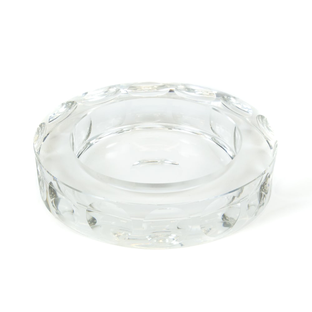 Tiffany & Co. Ward Bennet Design Ashtray: Tiffany & Co. "Ward Bennett Designed" glass ashtray, etched to underside of base. [1.5" H x 7" Diameter]. Overall condition is good.