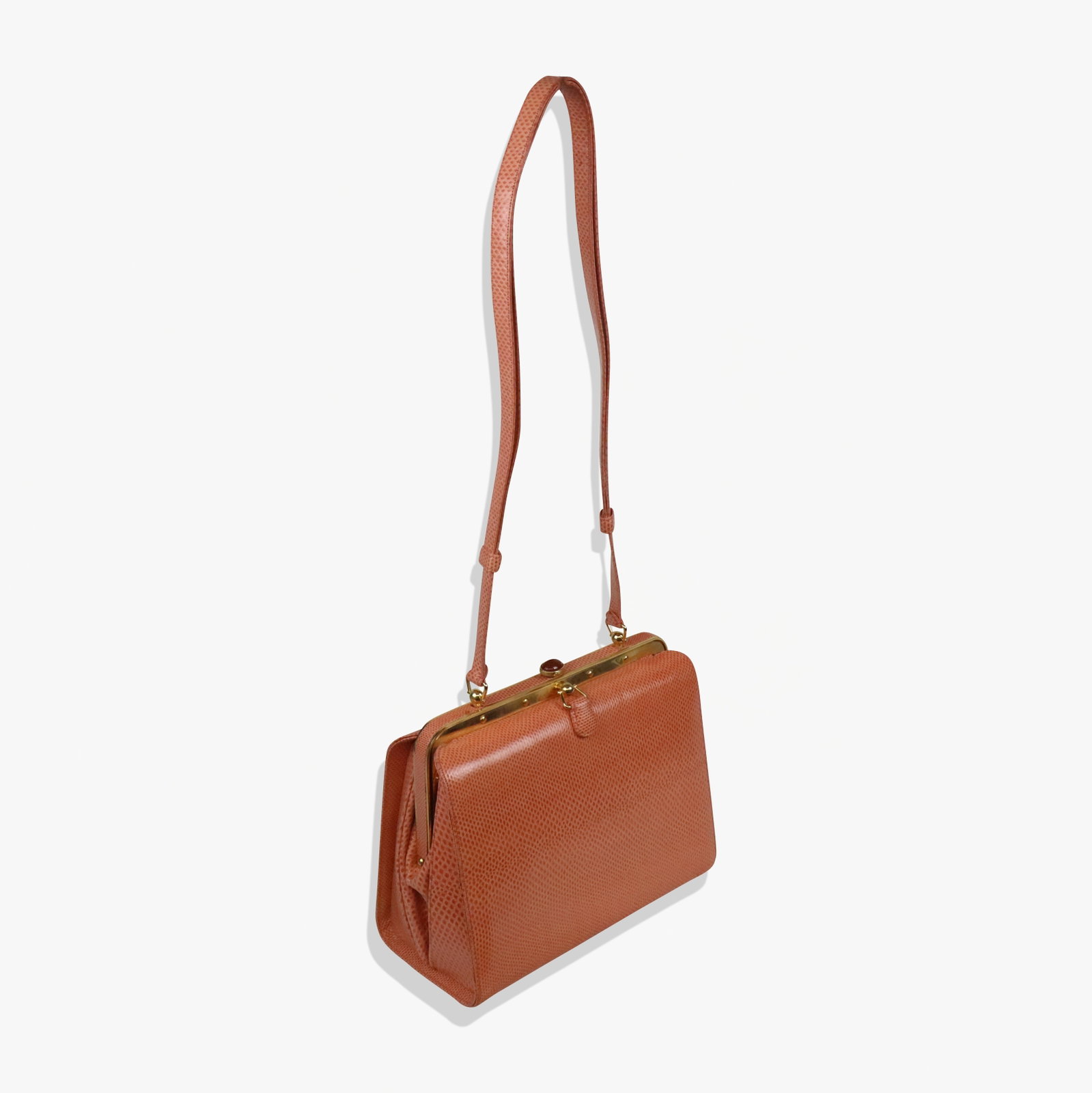 Judith Leiber Coral Lizard Skin Handbag (1 of 14)