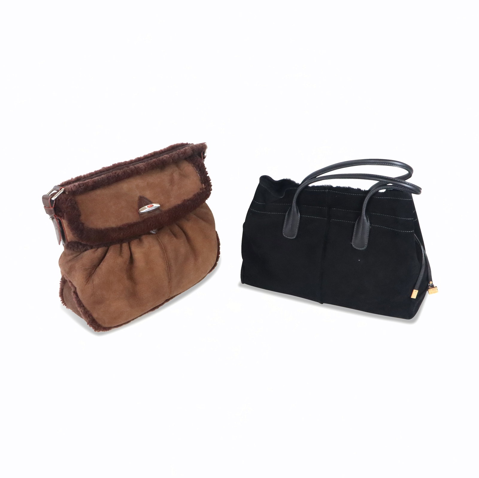 Tod's and Marc Jacobs, Two Shearling Handbags: Two shearling handbags comprising a black shearling from Tod's "D-Bag" with Tod's label to exterior and calfskin lining, marked Tod's to interior, and to gold tone tassel hardware with 2005, and with 