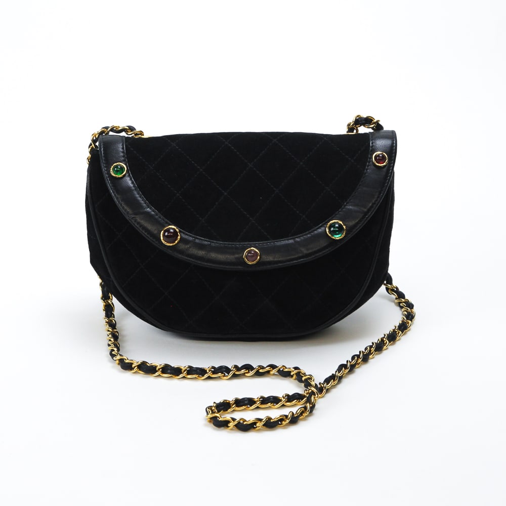 Chanel Gripoix Black Quilted Suede Demilune Bag (1 of 20)